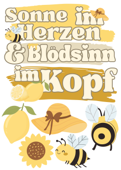 Bügelbild Sonne im Herzen und Blödsinn im Kopf